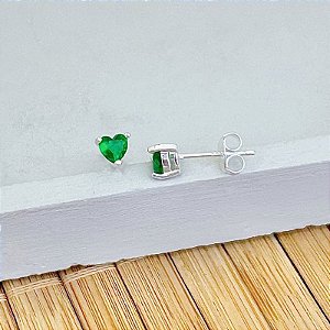 Brinco Coração Zircônia Verde 0,4cm - Prata 925