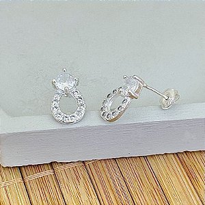 Brinco Zircônia Com Gota Vazada Cravejado 1,5cm - Prata 925