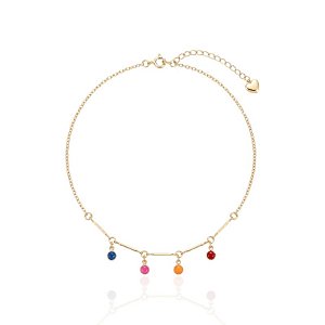 Tornozeleira 4 Florzinhas c/ Resina e Canutilhos 25cm - Banho de Ouro 18k