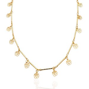 Colar Choker Rosas e Canutilhos 40cm - Banho de Ouro 18k