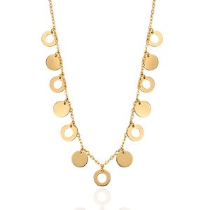 Colar Choker Medalinhas Lisas e Vazadas 30cm - Banho de Ouro 18k