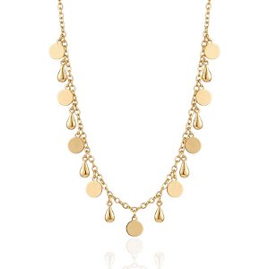 Colar Choker Elo Português Medalhinhas e Gotas Lisas 31cm - Banho de Ouro 18k