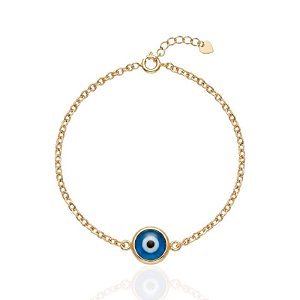 Pulseira Olho Grego Elo Português - Banho Ouro 18k
