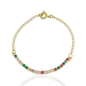 Pulseira Infantil Riviera Colorida 15cm - Banho de ouro 18k