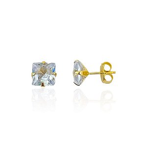 Brinco Zircônia Quadrada 8mm - Banho de Ouro 18k