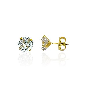 Brinco Zircônia Redonda 8mm - Banho de Ouro 18k