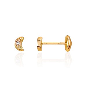 Brinco Infantil Lua com 1 Zircônia - Banho de Ouro 18k