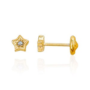 Brinco Infantil Estrela com 1 Zircônia - Banho de Ouro 18k