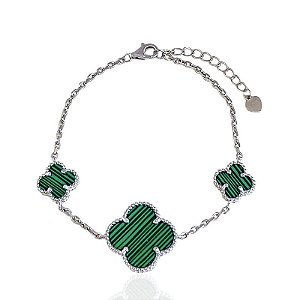 Pulseira 3 Trevos Verde - Prata 925