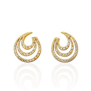 Brinco Círculo 3 Linhas Cravejadas - Banho de Ouro 18k