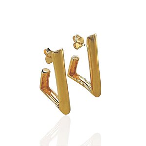 Brinco Argola Quadrada Tubo Lisa Abaulada - Banho de Ouro 18k