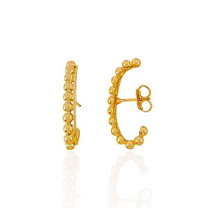 Brinco Ear Hook Linhas 1 Lisa e 1 com Bolinhas - Banho de Ouro 18k