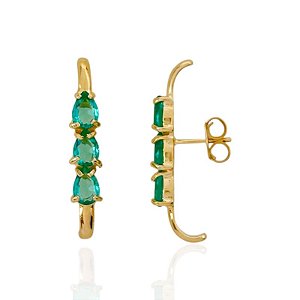 Brinco Ear Hook 3 Gotas de Zircônia Turmalina - Banho de Ouro 18k