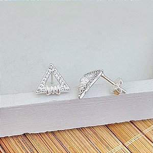 Brinco Triangulo Vazado Cravejado Detalhe Aramado 1,1cm - Prata 925
