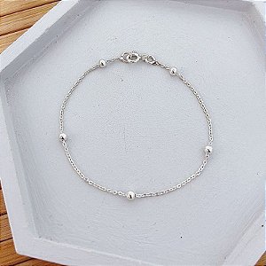 Pulseira Infantil Elo Português c/ bolinhas 16cm - Prata 925