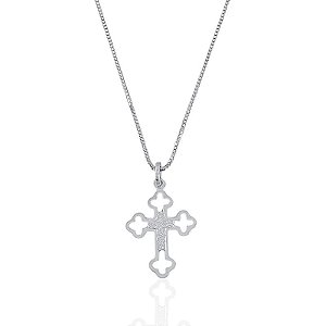 Colar Crucifixo Trabalhado Vazado 2cm x 1,6cm 45cm - Prata 925
