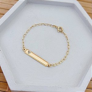 Pulseira Infantil Plaquinha Coração Vazado e elo Coração 14cm - Banho de Ouro 18k