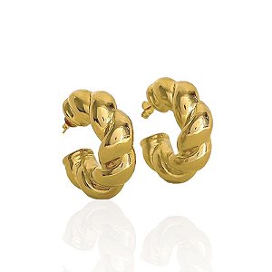 Brinco Argola Tubo Torcida Grossa 3,3cm - Banho de Ouro 18k