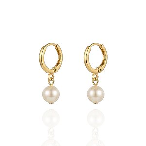 Brinco Argolinha com Pérola Shell - Banho de Ouro 18k