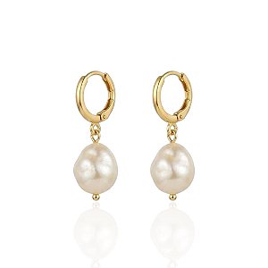 Brinco Argolinha com Pérola Rustica - Banho de Ouro 18k