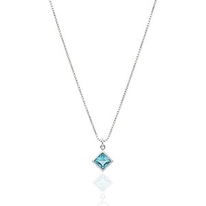 Colar Ponto de Luz Quadrado Azul Claro 45cm - Prata 925