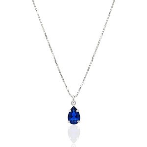 Colar Ponto de Luz Gota Azul 45cm - Prata 925