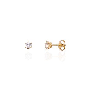Brinco Ponto de Luz Zircônia Redonda 6 Garras - Banho de Ouro 18k