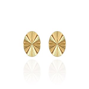 Brinco Oval Martelado Riscado - Banho de Ouro 18k