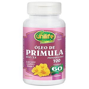 Óleo de Prímula – Óleo de Prímula prensado a Frio GLA/ LA – contém 60 cápsulas de 500 mg de óleo de prímula – Unilife Vitamins.