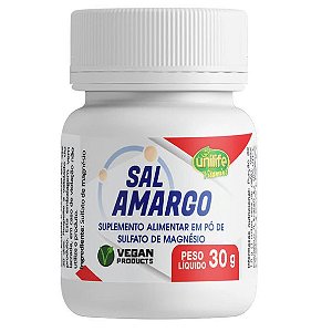 Sal Amargo - Suplemento alimentar em pó de sulfato de magnésio 30g - Unilife