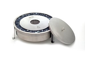 Tocha em Inox a Álcool Queimador 32 cm Redondo Com Cristal Azul