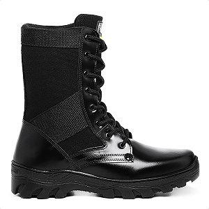 Coturno Masculino Bota Militar Leve Couro Legitimo Auto Brilho Palmilha de GeL