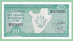 10 Francs 2001 FE Burundi África