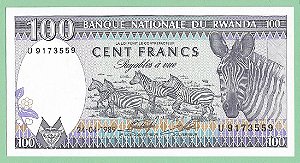 100 Francs 1989 FE Ruanda África