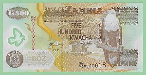 500 Kwacha 2008 FE Zâmbia África Polímero