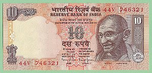 10 Rupees FE Índia Ásia Ghandi