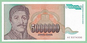 5000000 Dinara 1993 FE Iugoslávia Europa