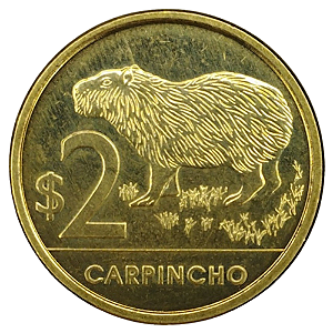 2 Pesos 2019 MBC Uruguai América Série Fauna Nativa do Uruguai - Capivara