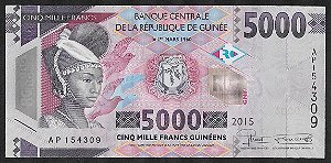 5.000 Francs Guinéens 2015 Guiné FE África