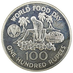 100 Rúpias Prata Seicheles 1981 FAO - Alimentos Para o Mundo