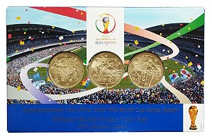 Conjunto 3 Moedas 500 ienes Copa do Mundo FIFA 2002 Japão-Coreia - Moedas de Bronze Alumínio