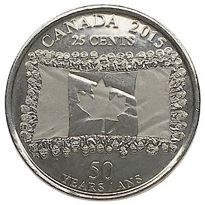25 Cents 2015 MBC Canadá Comemorativa 50° Aniversário - Bandeira Canadense