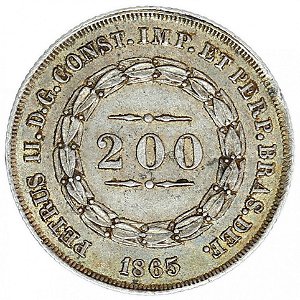 200 Réis 1865 Império Prata Cat. P583