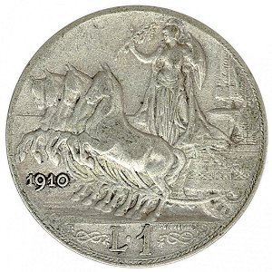 1 Lira 1910 Vitório Emanuelle III  Itália Europa Prata (.835) 5g - 23mm