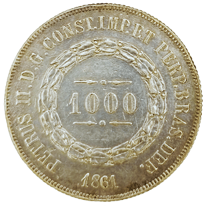 1000 Réis 1861 MBC/SOB Império Prata: 916,6 P-609