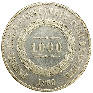 1000 Réis 1860 MBC/SOB  Império Prata: 916,6 P-608