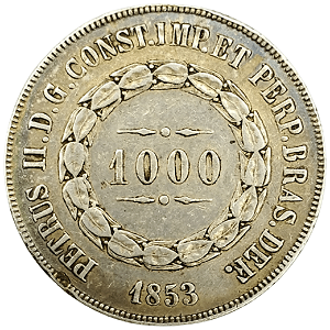 1000 Réis 1853 MBC/SOB Império Prata: 0.917 P-601