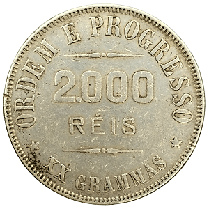 2000 Réis 1908 MBC/SOB República Prata 0.900 P-697