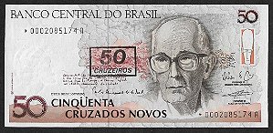 50 Cruzeiros 1990 FE Série: 0002 Carlos Drumond de Andrade C-210a
