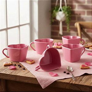 Jogo 10 Xícara Coração Para Café Cor Rosa 100 Ml Especial Dias Mães